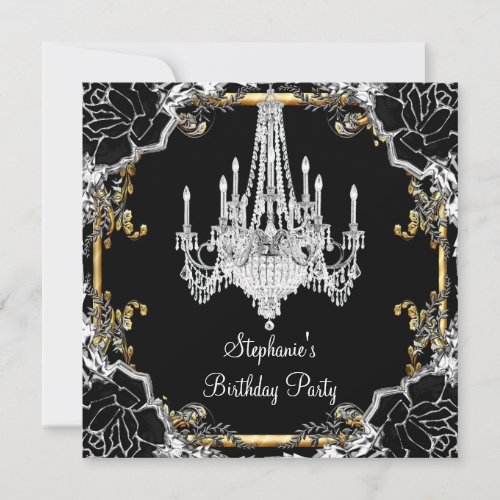 Elegant Party Black Silver Gold Crystal Chandelier Invitation
