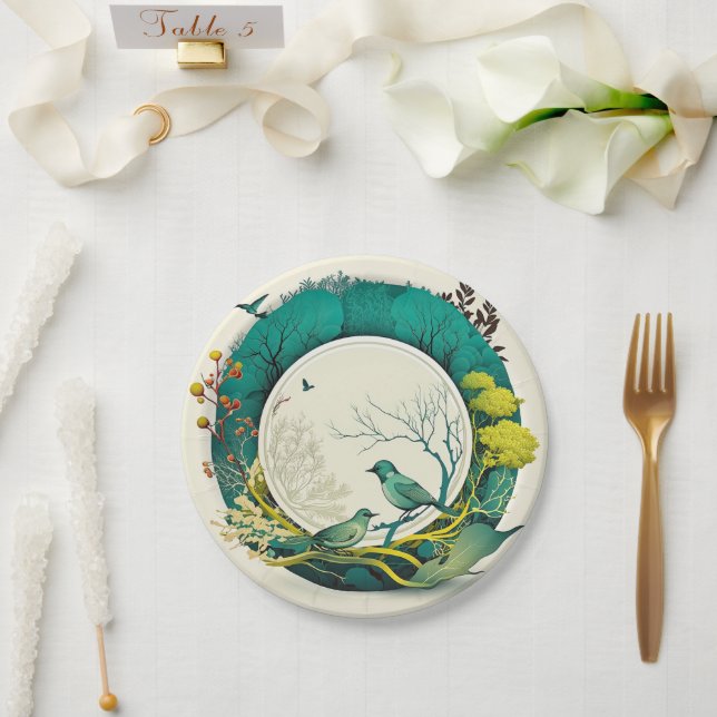 Elegant party cardboard plate with natural motif (Wedding)