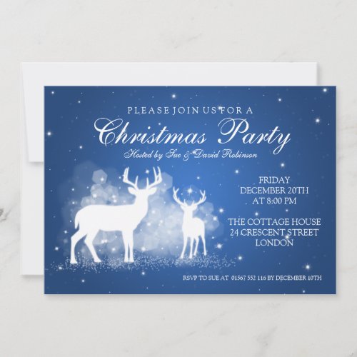 Elegant Party Deer Sparkle Blue Invitation