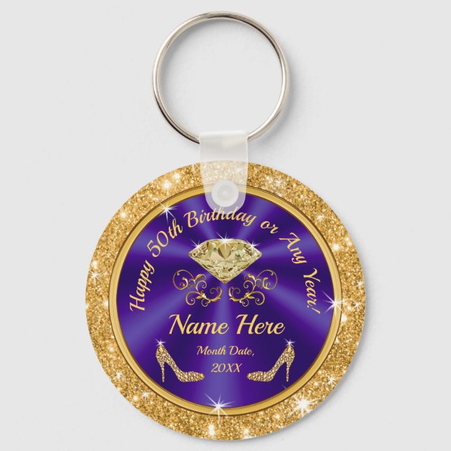 Elegant, Party Favors for 50th Birthday Female Keychain (Front)