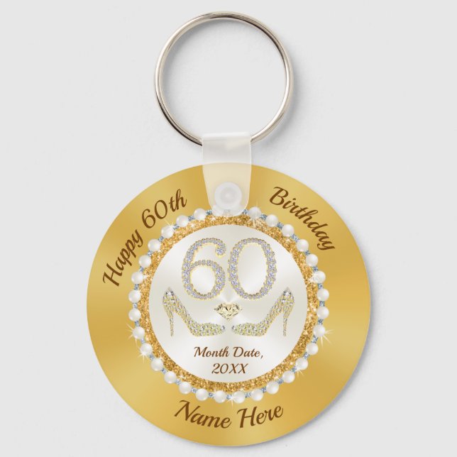 Elegant, Party Favors for 60th Birthday Female, Keychain (Front)