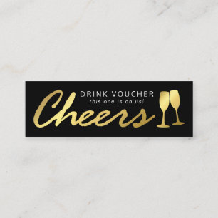 Elegant Party Free Drink Voucher   Black Gold Mini Business Card