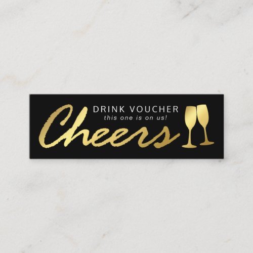 Elegant Party Free Drink Voucher  Black Gold Mini Business Card