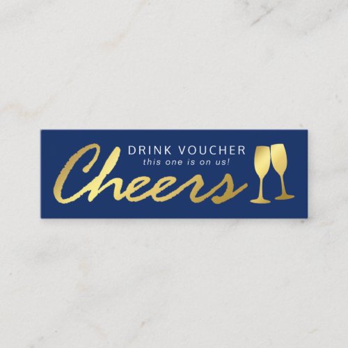 Elegant Party Free Drink Voucher  Blue Gold Mini Business Card