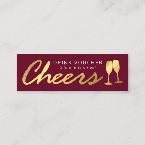 Elegant Party Free Drink Voucher  Burgundy Gold Mini Business Card