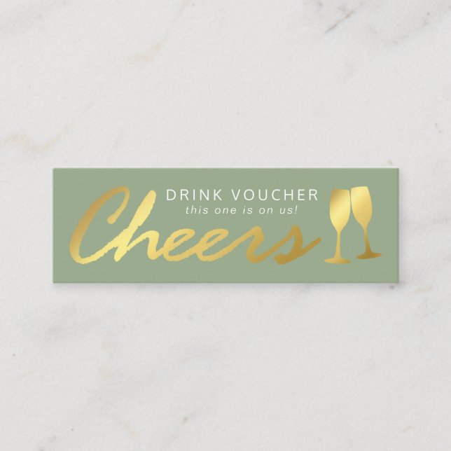 Elegant Party Free Drink Voucher | Green Gold Mini Business Card (Front)