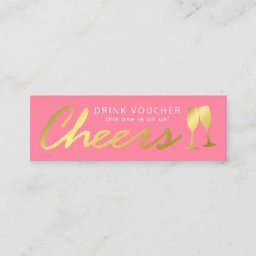 Elegant Party Free Drink Voucher  Pink Gold Mini Business Card