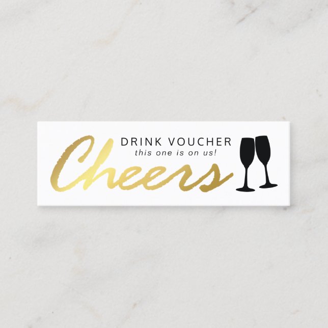 Elegant Party Free Drink Voucher | White Gold Mini Business Card (Front)