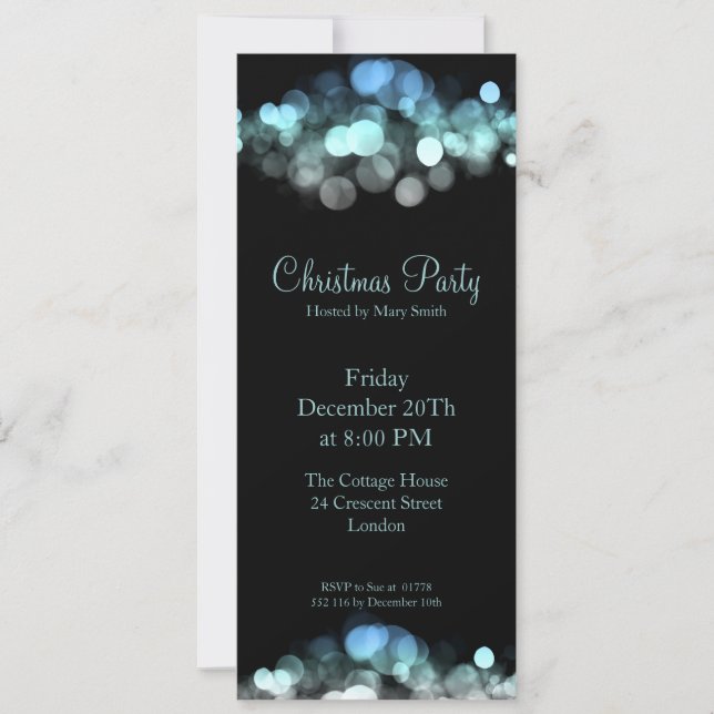 Elegant Party Invitation Blue Shimmering Lights (Front)