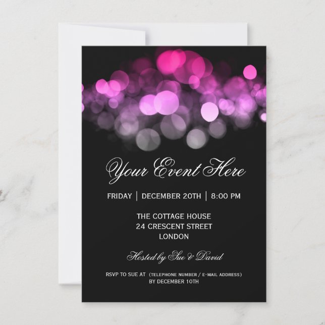 Elegant Party Invitation Pink Black (Front)