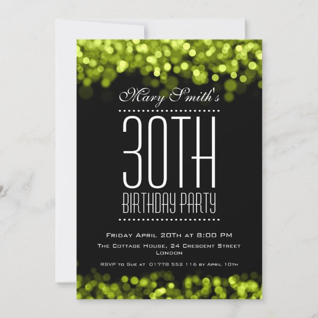 Elegant Party Invitation Sparkling Lights Green (Front)