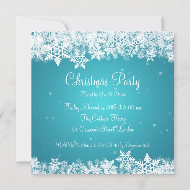 Elegant Party Invitation Winter Snowflakes Blue (Front)
