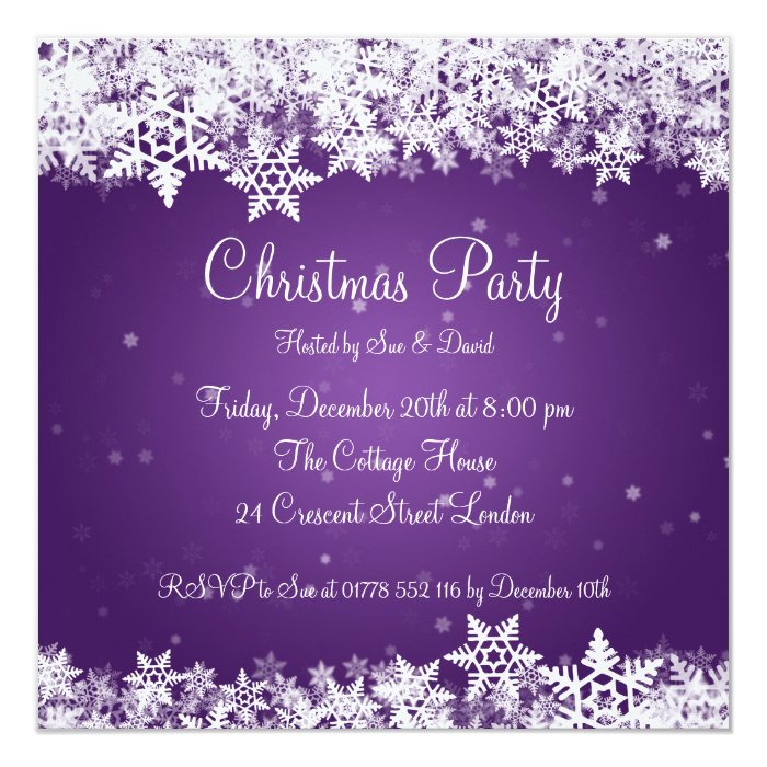 Elegant Party Invitation Winter Snowflakes Purple | Zazzle