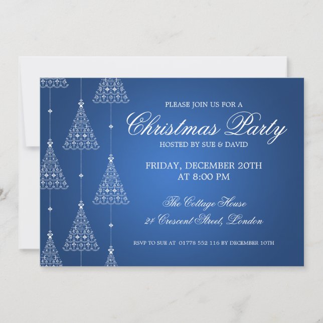 Elegant Party Merry Christmas Trees Blue Invitation (Front)
