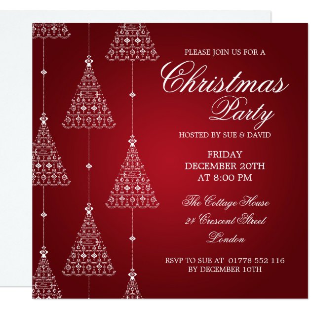Elegant Party Merry Christmas Trees Red Invitation