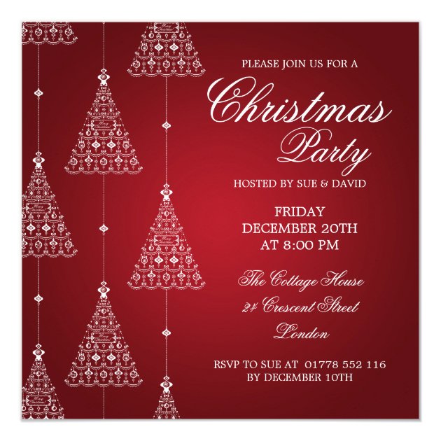 Elegant Party Merry Christmas Trees Red Invitation