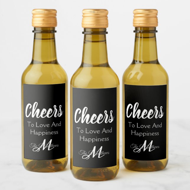 Elegant Party Monogram Cheers Favor Mini Bottle  Wine Label (Bottles)
