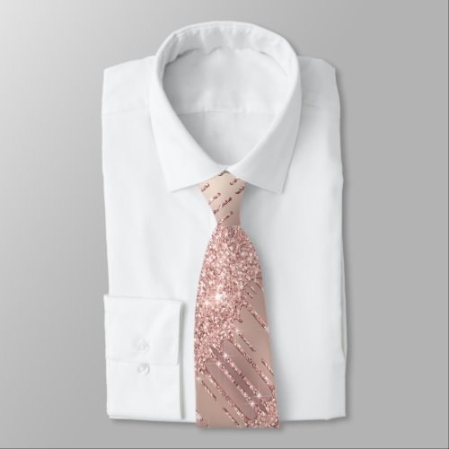 Elegant Party Neck Tie Rose Blush Glitter Drips