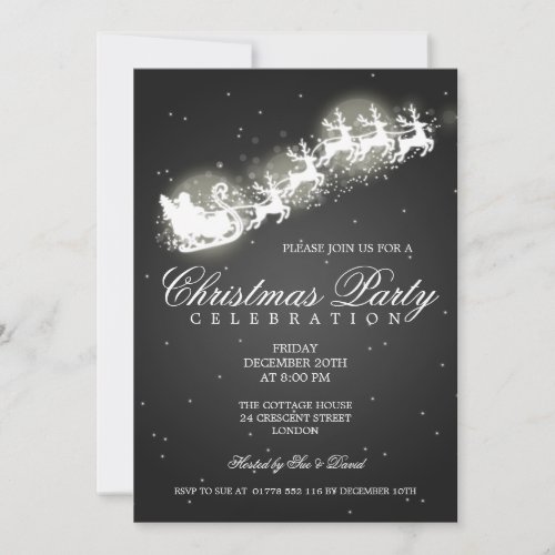 Elegant Party Santa Sparkle Black Invitation