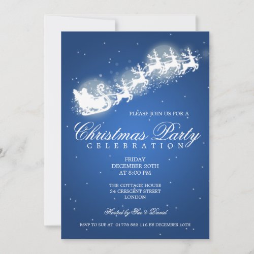 Elegant Party Santa Sparkle Blue Invitation