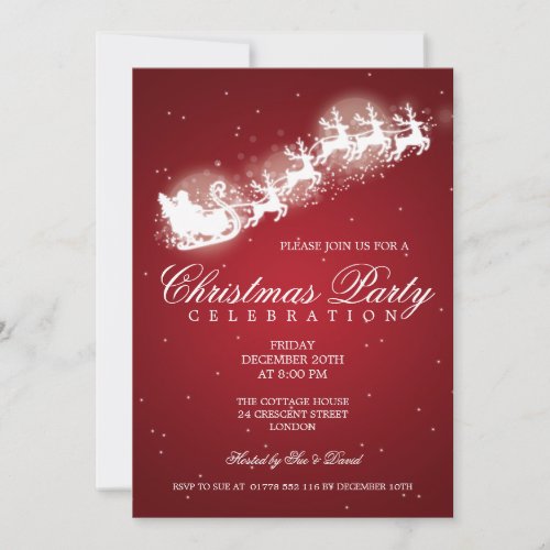 Elegant Party Santa Sparkle Red Invitation