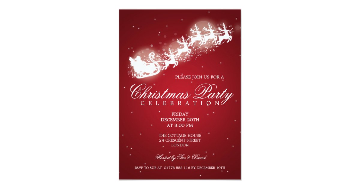 Elegant Party Santa Sparkle Red Invitation | Zazzle.com