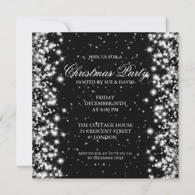 Elegant Party Sparkle Black Invitation (Front)