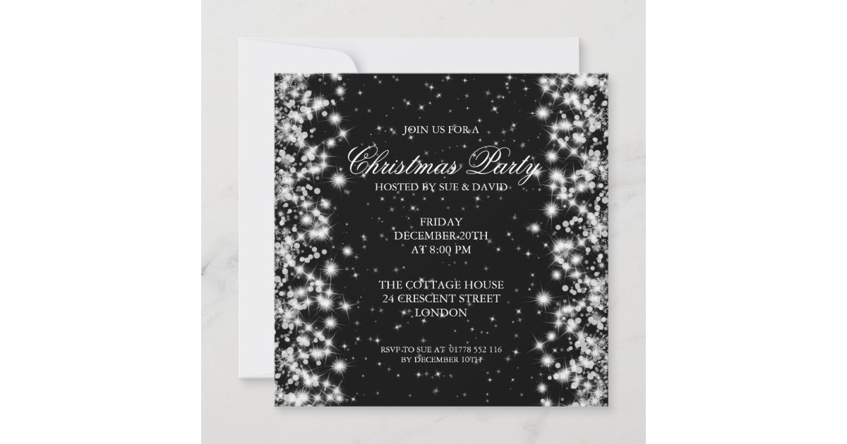 Elegant Party Sparkle Black Invitation | Zazzle