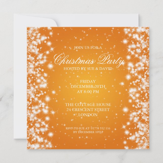 Elegant Party Sparkle Orange Invitation (Front)