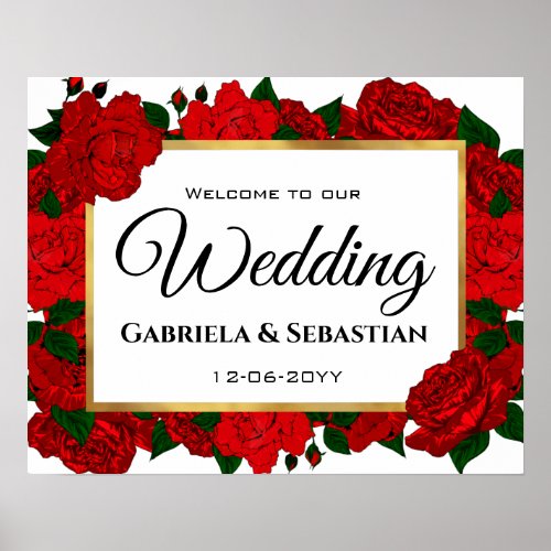 Elegant Passion Red Roses Welcome Wedding Poster