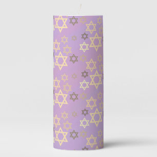 Elegant Passover Lavender Pink Stars of David Pillar Candle