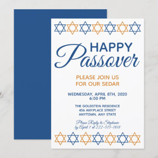 Elegant Passover Sedar Blue and Gold Star of David Invitation
