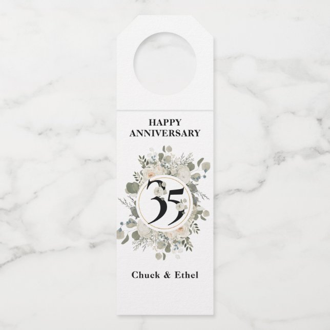 Elegant Pastel 35th ANNIVERSARY  Bottle Hanger Tag (Front)