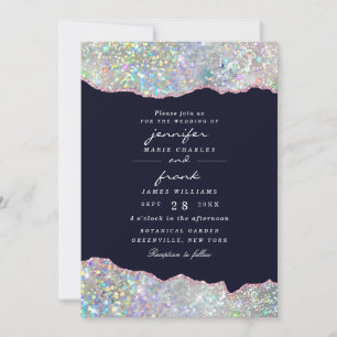 Elegant Pastel Agate Holographic Glitter  Invitation