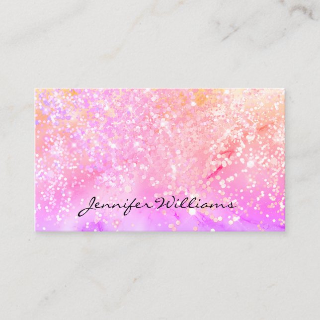 Elegant Pastel Alcohol Ink Holographic Glitter Bus Business Card (Front)