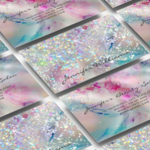 Elegant Pastel Alcohol Ink Holographic Glitter Business Card