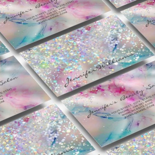 Elegant Pastel Alcohol Ink Holographic Glitter Business Card