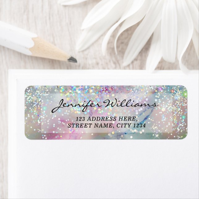 Elegant Pastel Alcohol Ink Holographic Glitter Label (Insitu)