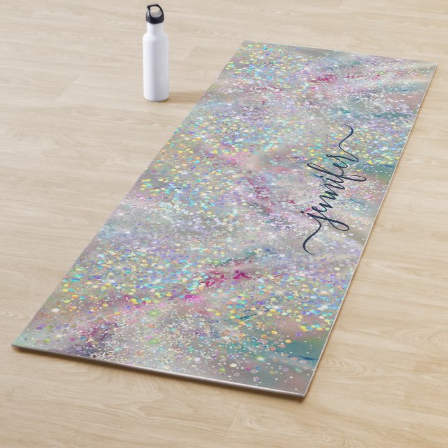 Elegant Pastel Alcohol Ink Holographic Glitter  Yoga Mat (In Situ)