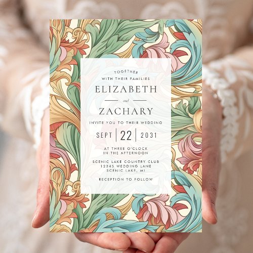 Elegant Pastel Art Nouveau Botanical Wedding Invitation