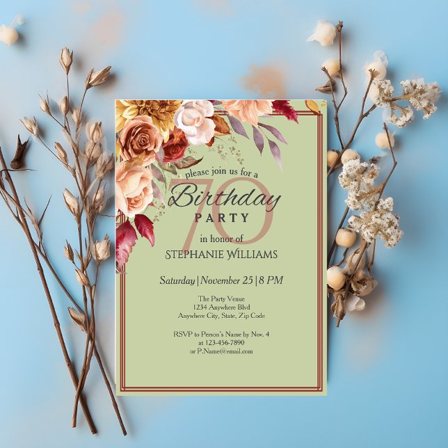 Elegant Pastel Autumn Flower 70th Birthday Party  Invitation (Creator Uploaded)