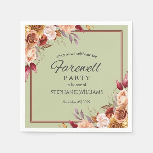 Elegant Pastel Autumn Flower Retirement Party Napkins