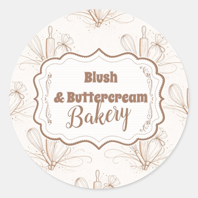 Elegant Pastel Bakery Branding Classic Round Sticker (Front)