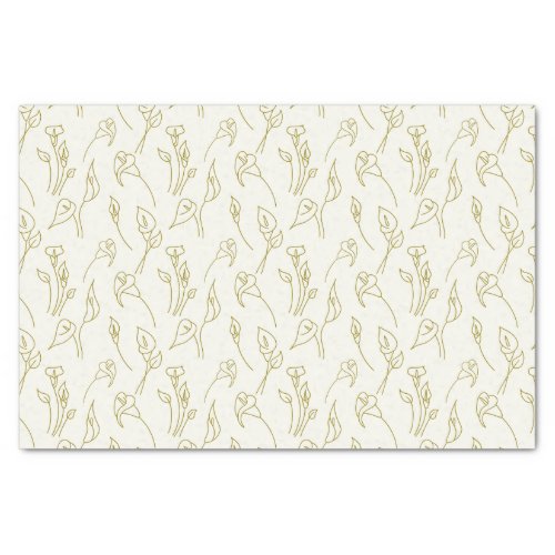Elegant Pastel Beige Golden Calla Lily Line Art  Tissue Paper