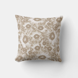 Elegant Pastel Beige Ivory Floral Pattern Throw Pillow