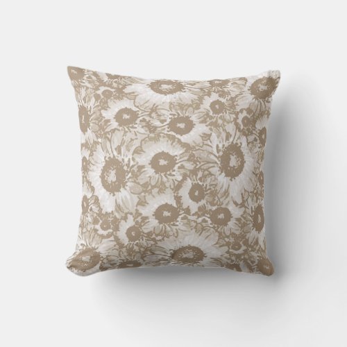 Elegant Pastel Beige Ivory Floral Pattern Throw Pillow