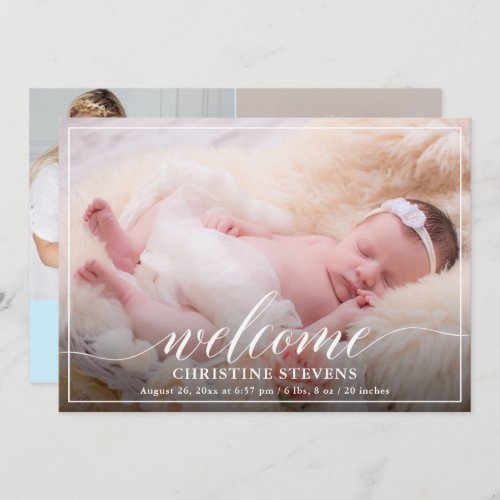 Elegant Pastel Blue 3 Photo Birth Announcement