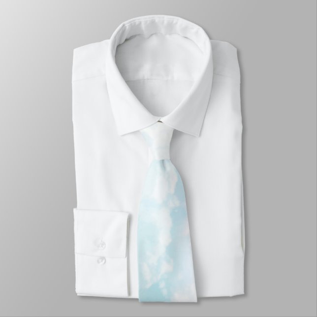 Elegant pastel blue and pink heavenly clouds neck tie (Tied)