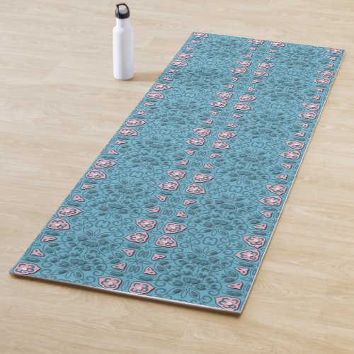 Elegant Pastel Blue and Pink Modern Damask Pattern Yoga Mat