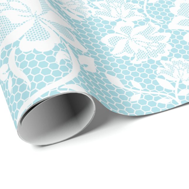 Elegant Pastel Blue and White Lace Wrapping Paper (Roll Corner)